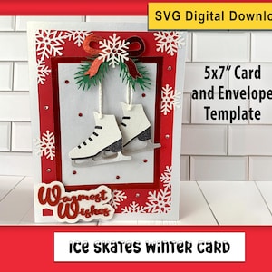 Schaatsen kaart SVG - digitale download voor papier knutselen en kaarten maken - kerstwenskaart ontwerpen; DIY-snijbestand voor Cricut-machines