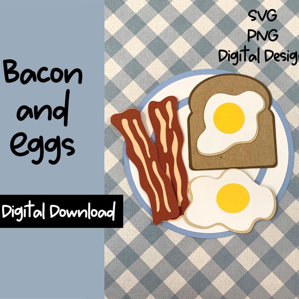 Bacon and Eggs SVG Files for Cutting Machines, PNG Clipart, Bacon Quotes, Stationary, Couples Shirts, Friendship Cards, Love for Bacon
