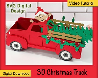 3D Red Christmas Truck SVG – DIY Paper Crafts (Digital Download)