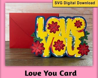 Biglietto d'auguri LOVE You SVG - Creazioni fai da te in carta, file di taglio Cricut (download digitale)