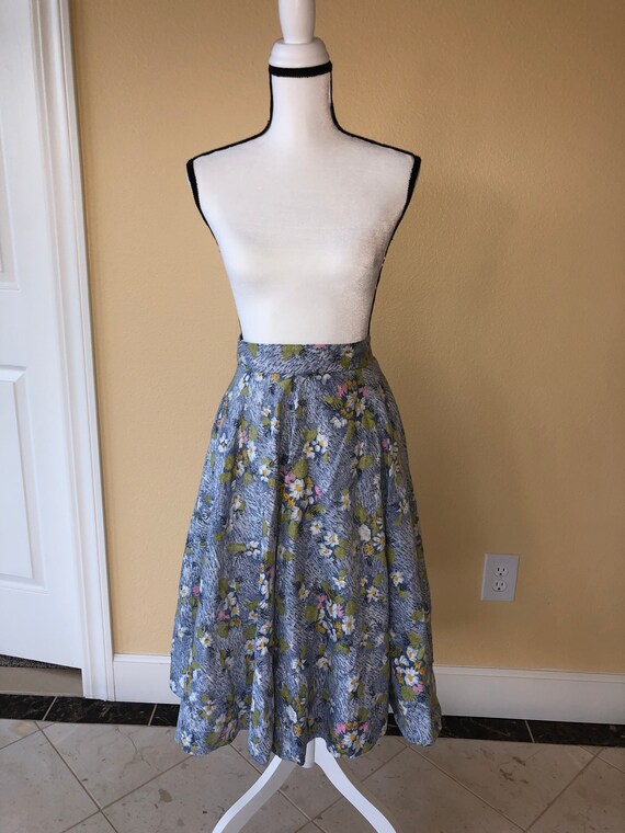 1950's Blue Floral Skirt