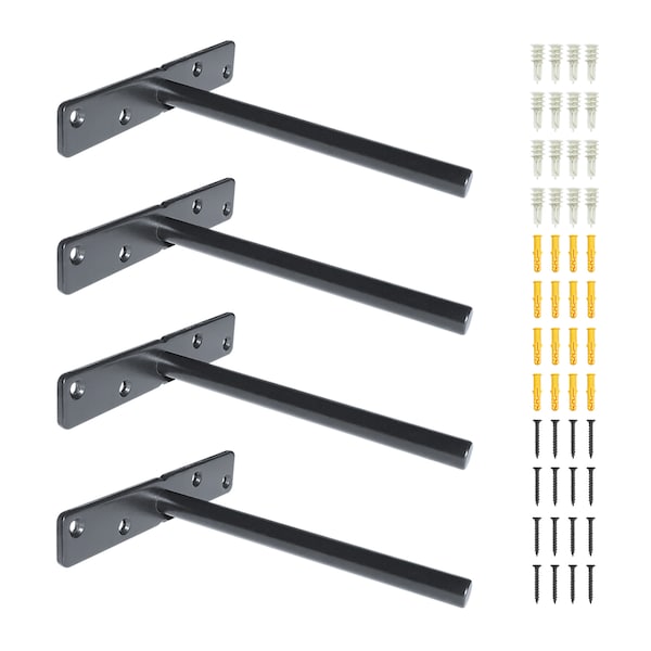 4 x Premium Heavy Duty Floating Shelf Brackets - Solid Steel Wall Mounted Bracket for Concealed Wood Shelves - Invisible Hidden Supports