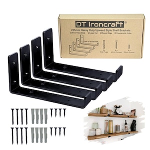 Heavy Duty Shelf Brackets for Scaffold Board Shelving - Durable Industrial Style - Made from 5mm Steel by DT Ironcraft - 225x40mm