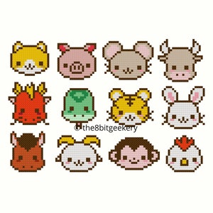 Cute Kawaii Chinese Zodiac Animals cross stitch pattern