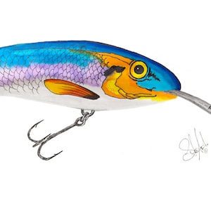 Rapala lila Schwanz Tänzerin - Fischköder, Vintage lockt, Fisch-Kunst, Wandkunst, Karten, nautische, Tierwelt, Tiere, Vögel, Marine Life, Art