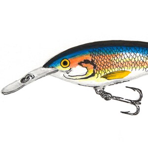Rapala Tiefblau Taucher Köder - Angeln Köder, Vintage Köder, Fischkunst, Wandkunst, Karten, nautische, Tierwelt, Tiere, Vögel, Meeresleben, Kunst