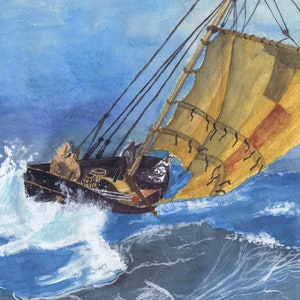 Paar Aquarelle - Lotsenboot - Auf dem Weg zum Meer & PilotBoot - Der Anflug, Wandkunst, Karten, Nautische, Boote, Schiffe