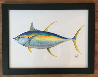 Yellowfin Tuna Watercolour Brush Pens Fishing Lures, Vintage Lures, Fish  Art, Wall Art, Maps, Nautical, Wildlife, Birds, Marine 