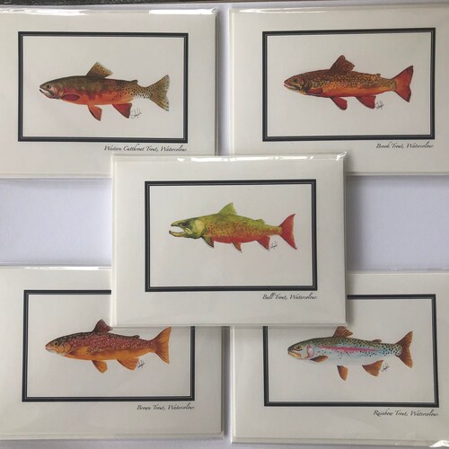 Jeu de cartes de vœux de truite - Photos, Faune, Camions, Voitures, Antiquités, Leurres de pêche, Leurres vintage, Art du poisson, Art mural, Cartes, Nautique