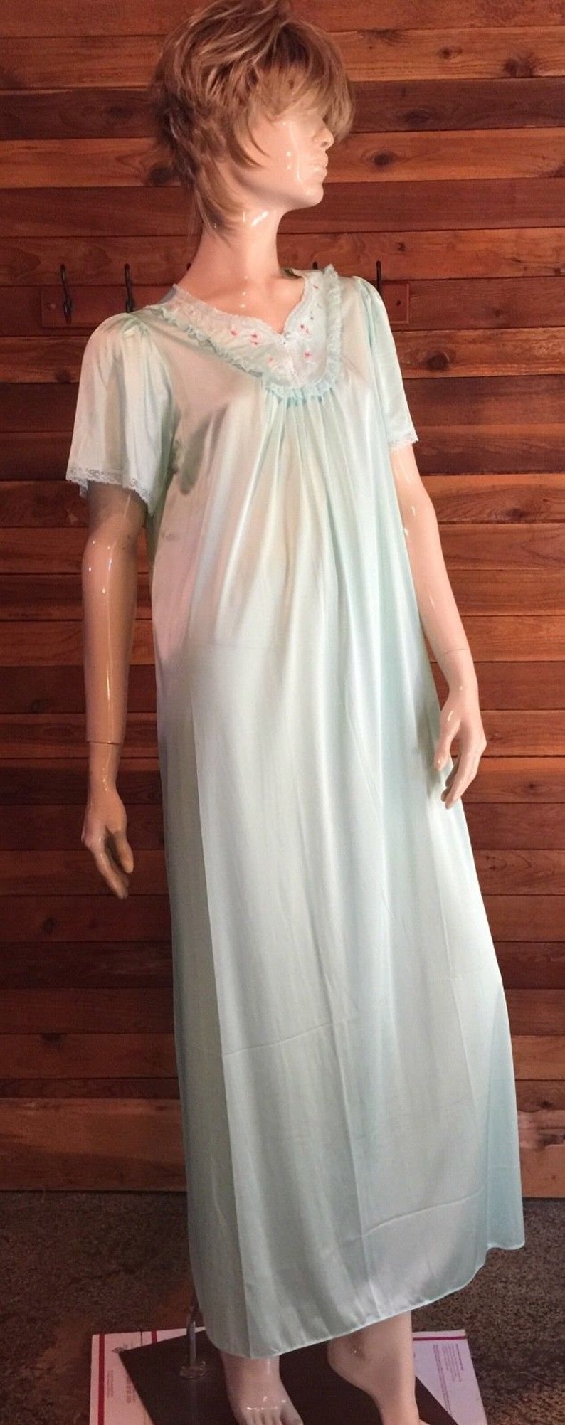 Vintage Lingerie 1980s SHADOWLINE Aqua Size Small Nightgown | Etsy