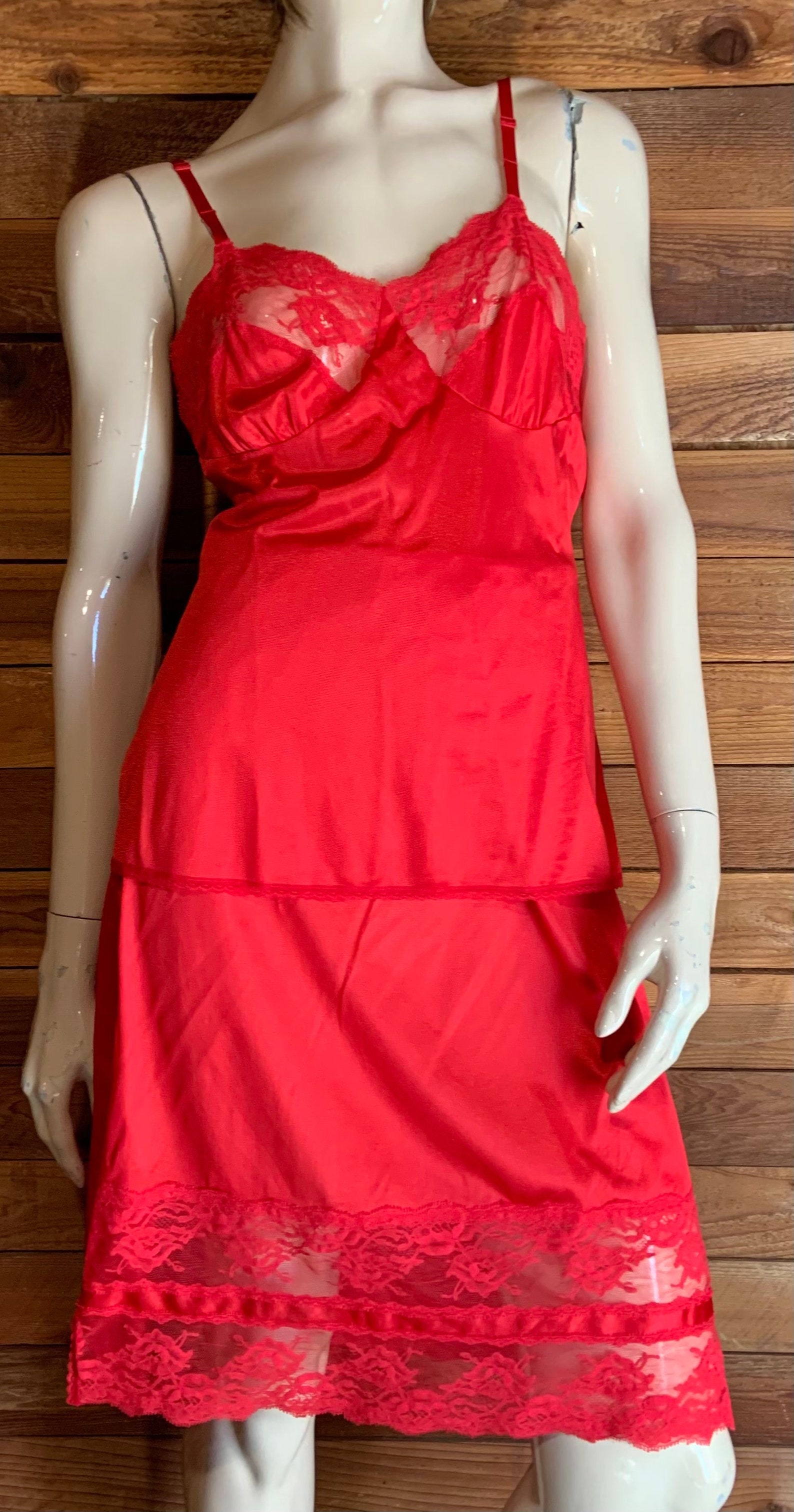 Vintage Lingerie 1970s TEXSHEEN Red Size Medium Camisole and - Etsy