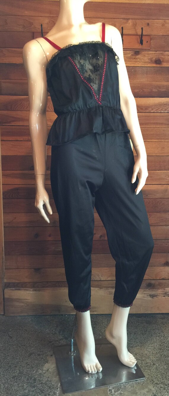 Vintage Black Size Small Pajama Set with Red Trim