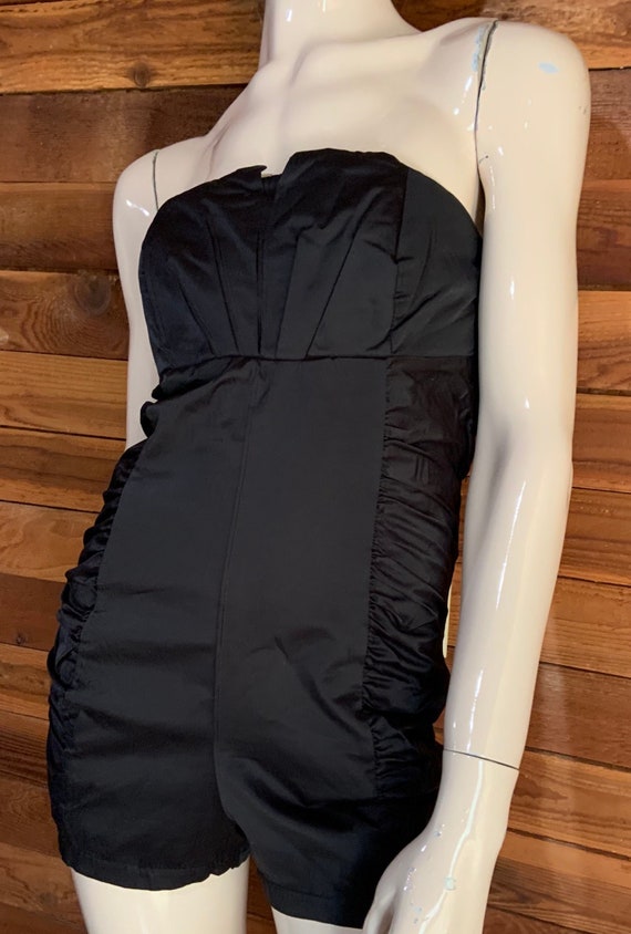 Vintage Lingerie 1980s VALIA Black Size Small Romper Gem