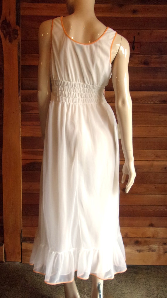 MICHAEL White Size 36 Chiffon Nightgown with Orange Trim Vintage Lingerie 1960s ST
