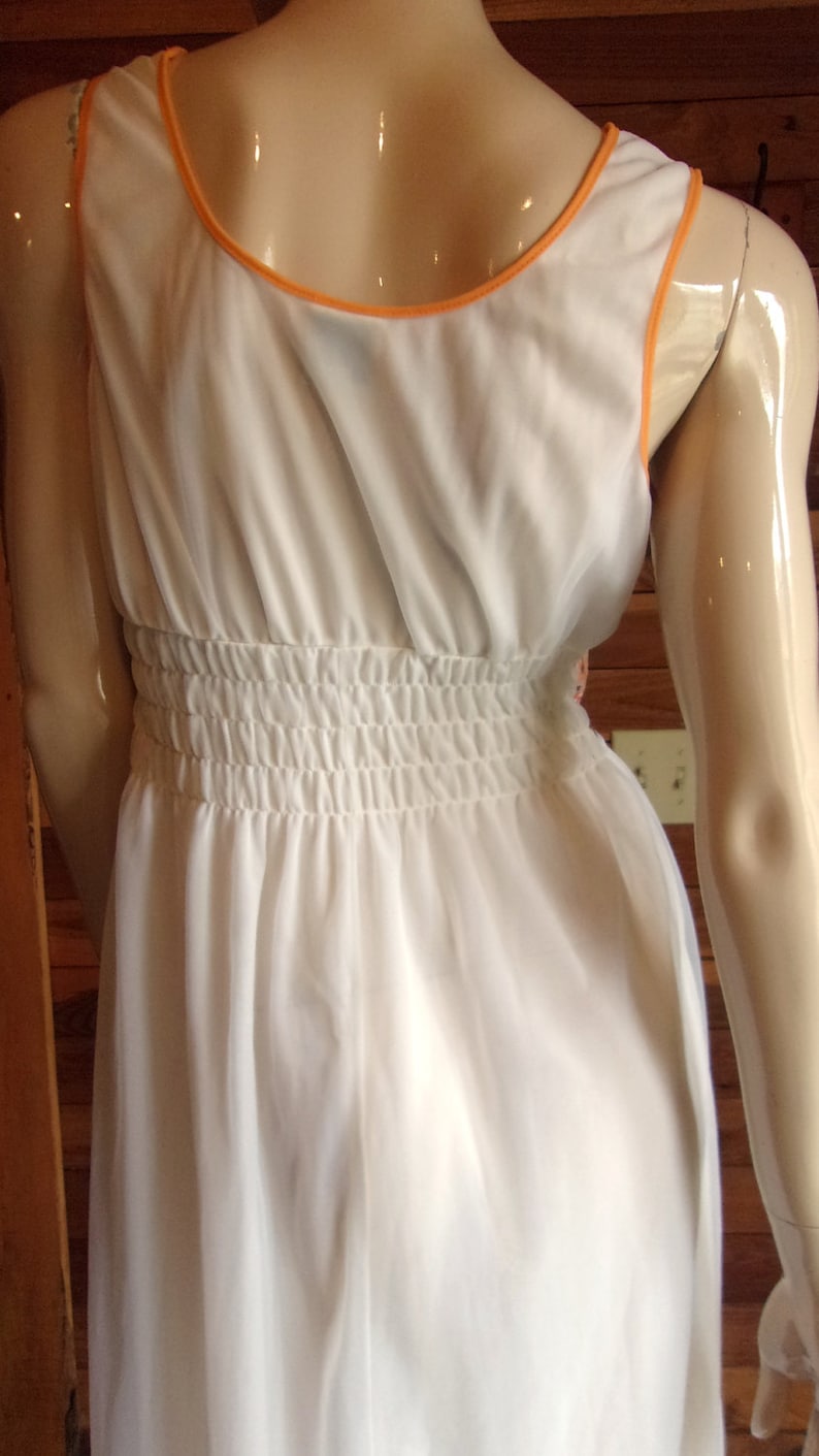 MICHAEL White Size 36 Chiffon Nightgown with Orange Trim Vintage Lingerie 1960s ST