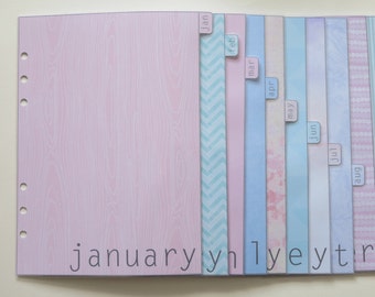 A5 size Pastel monthly dividers Jan-Dec