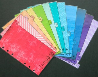 Personal size rainbow monthly dividers Jan-Dec