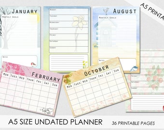 A5 Printable Seasonal Monthly Planner - undated