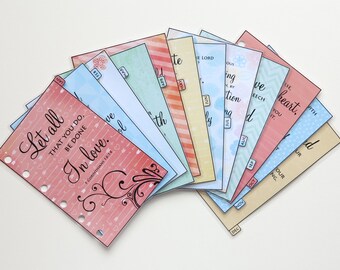 Pocket size set of 12 monthly Bible verse dividers Jan-Dec