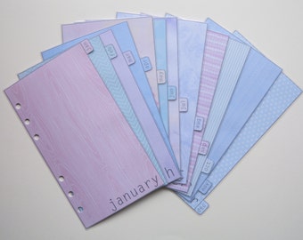 Personal size monthly dividers Jan-Dec 'Pastels'