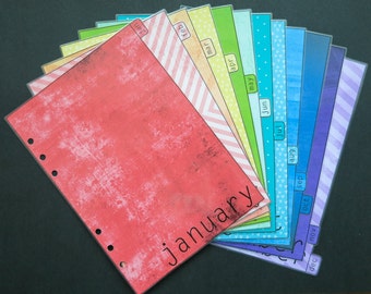 A5 size rainbow monthly dividers Jan-Dec