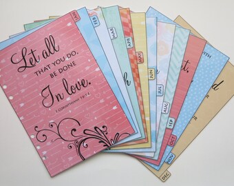 A5 size Bible Verse monthly dividers Jan-Dec