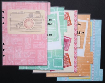 A5 size Filofax 'Snap Happy' Dividers - handmade and laminated