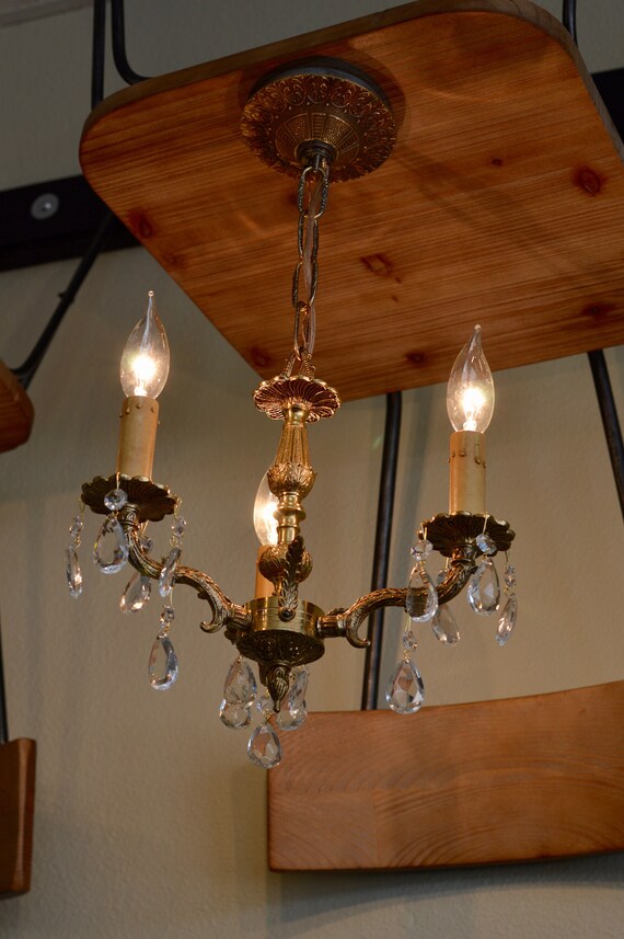 Refurbished Vintage Brass Chandelier Petite Lighting Image 0