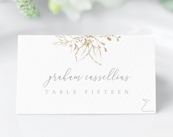 Wedding TENTED Place Cards Template | Meal Choice Icons | Glitter, Gold Wedding, Editable Card, Gold Escort Cards | Instant Download, #003