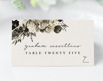 Wedding TENTED Place Cards Template | Meal Choice Icons | Roses, Bohemian Invitation, Gardenia, Greenery Place Cards | Instant Download #019