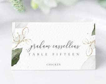 Rustic Wedding TENTED Place Cards Template | Meal Choice Icons | Eucalyptus Wedding, Greenery Place Cards | Instant Download #001