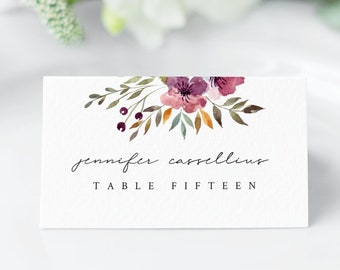 Editable Place Cards Template/Meal Choice Icons/Greenery Place Cards/Name Place Cards Wedding/Blank Place Cards