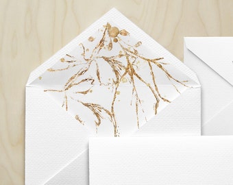 Gold Glitter Leaf Printable Envelope Liner, #003