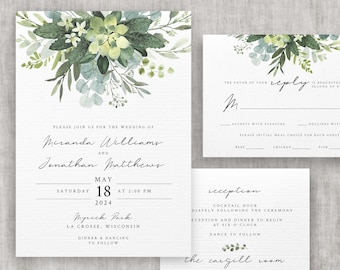 Boho Greenery Wedding Invitation Template, Eucalyptus Leaves, Succulents, Greenery Invite | INSTANT DOWNLOAD | Printable, Editable, #017