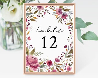 5x7 Pink Peony Watercolor Table Number Template | Printable, Editable Template, #006