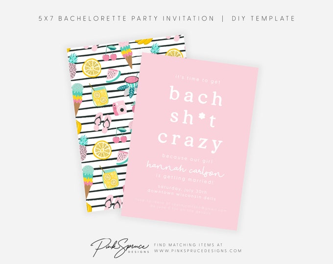 Bach Shit Crazy Bachelorette Party Invitations/Pink Bachelorette Party Invite/Bachelorette Party Invite/Funny Bachelorette/Bach Party
