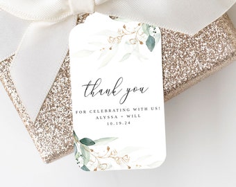 Favor Tags Template | Boho Favor Tags, Gold Gift Tags, Eucalyptus Wedding, Greenery Favor Tags, Bridal Shower Favor Tags, #001
