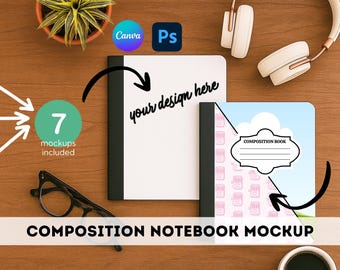 Pacchetto di mockup di copertine per quaderni di composizione Modello Canva Modello PSD per Photoshop Download digitale Set modificabile per insegnanti Junk Journal Coffeehouse