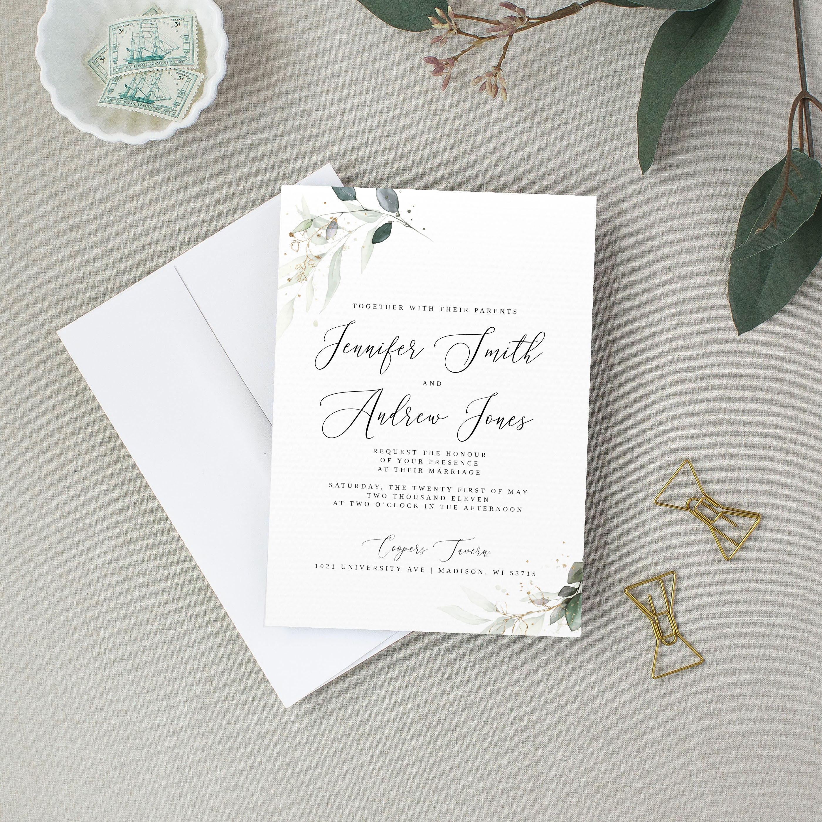 eucalyptus wedding invitations etsy