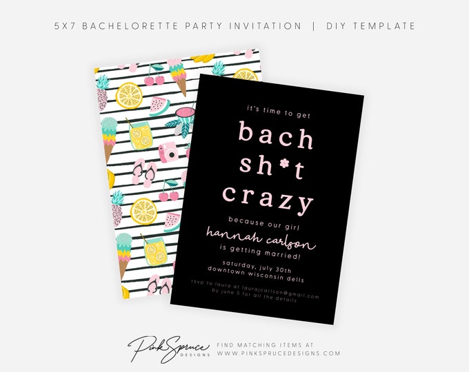Bach Shit Crazy Bachelorette Party Invitations/Black Bachelorette Party Invite/Bachelorette Party Invite/Funny Bachelorette/Bach Party