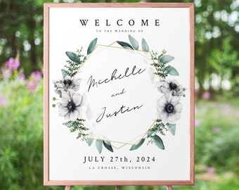 Large Welcome Sign/Large Wedding Sign/Wedding Signs Bundle/Greenery Wedding Decor/Anenome Wedding Flowers/Gold Frame Sign