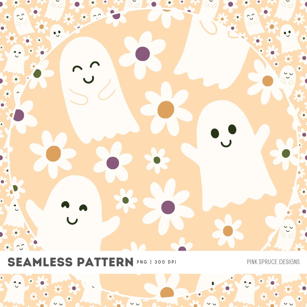 Halloween Cute Ghost Seamless Pattern PNG Digital Paper Download ...