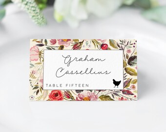Editable Place Cards Template/Wedding Escort Cards/Floral Place Cards/Vintage Peony/Meal Choice Icons/Vintage Place Cards