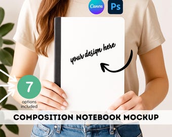 Pacchetto di mockup di copertina per quaderno di composizione Modello Canva Ritorno a scuola Photoshop PSD Mockup Download digitale Set di diario modificabile per insegnanti