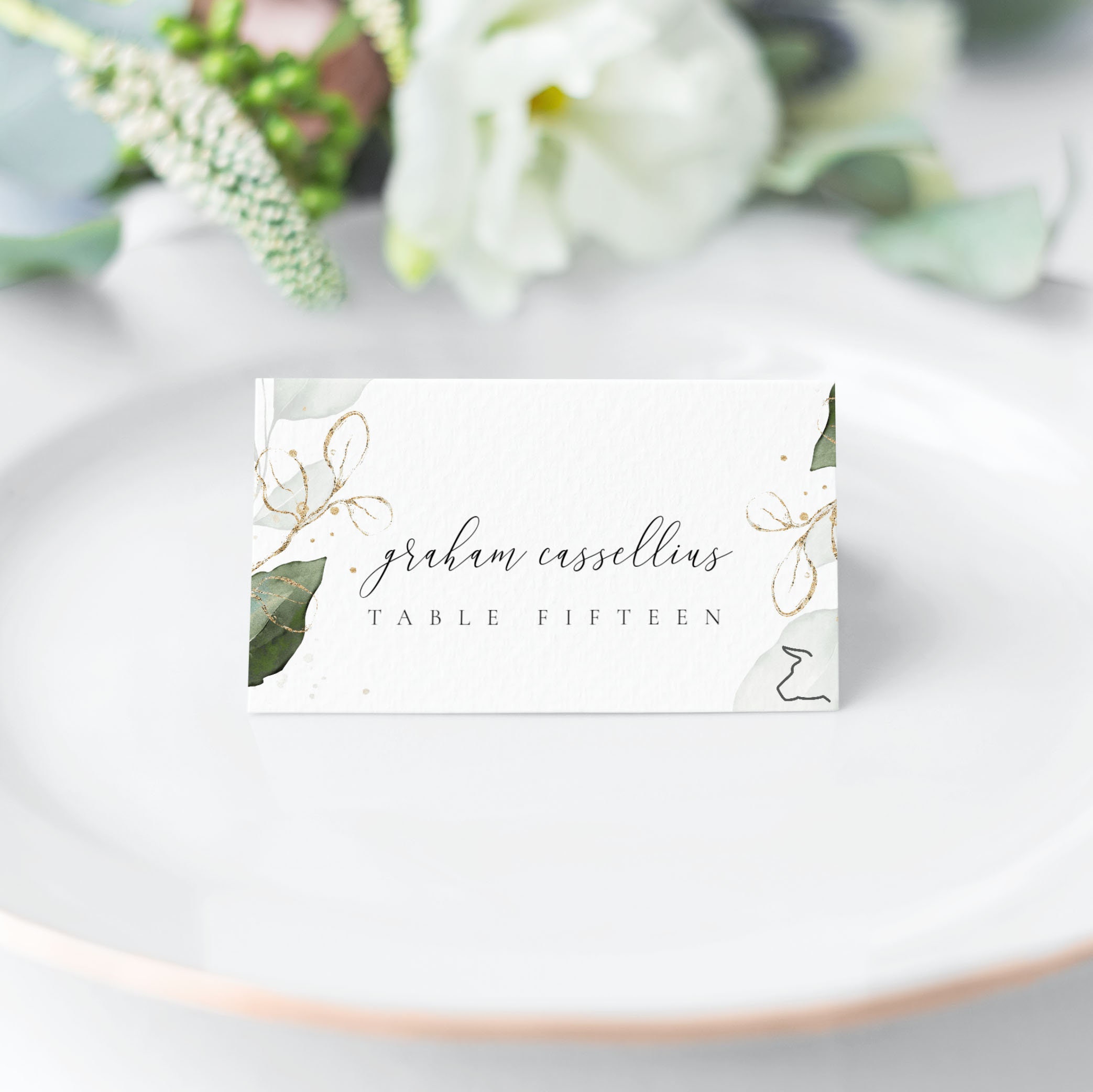 Wedding TENTED Place Cards Template | Meal Choice Icons | Gold Place Cards,  Eucalyptus Wedding, Greenery Place Cards | Instant Download #001