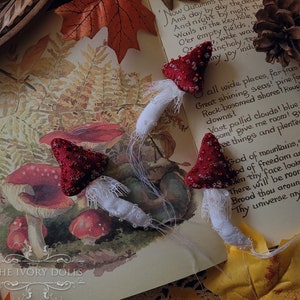 Faerytale Fungi Velvet Toadstool Brooch ~ Mori Girl & Cottagecore ~ Handmade by The Ivory Dolls