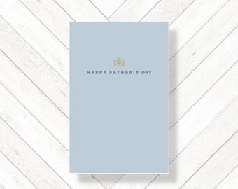 Happy Father's Day Minimal Dad Card, Gent's Masculine Neutral Stylish Understated Card, Blue Mustard King Crown Modern Men's Greeting Card