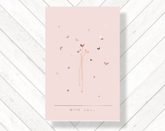 Minimal Floral Heart Burst Posey Mother's Day Card, Neutral Blush Pink and Rose Gold Foiled Greeting Card for Mum, Flower With Love Nan Card