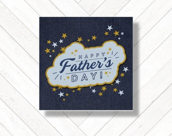 Happy Father's Day Dad Retro Style Denim Blue Dimensional Greeting Card, Men's Mustard White Stars Traditional Masculine Man Card for Dad