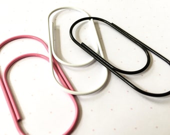 Pink White Black Grey Extra Wide PAPERCLIPS, Set of 3 Large Jumbo Planner Clips, Planner Accessories Bujo Hobo Supplies, 2 Inch Page Marker